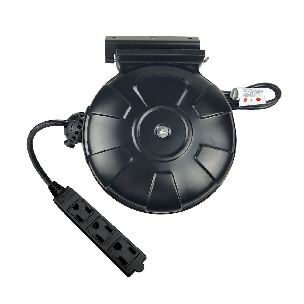 30 ft. 16 Gauge 10 Amps Indoor/Outdoor Light Duty Metal Retractable 3-Outlet Extension Cord Reel