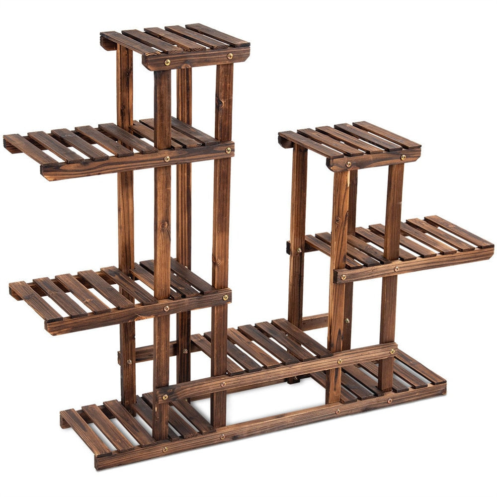 Présentoir à 6 niveaux pour 13 pots de fleurs en bois Étagère de rangement en bois pour jardin