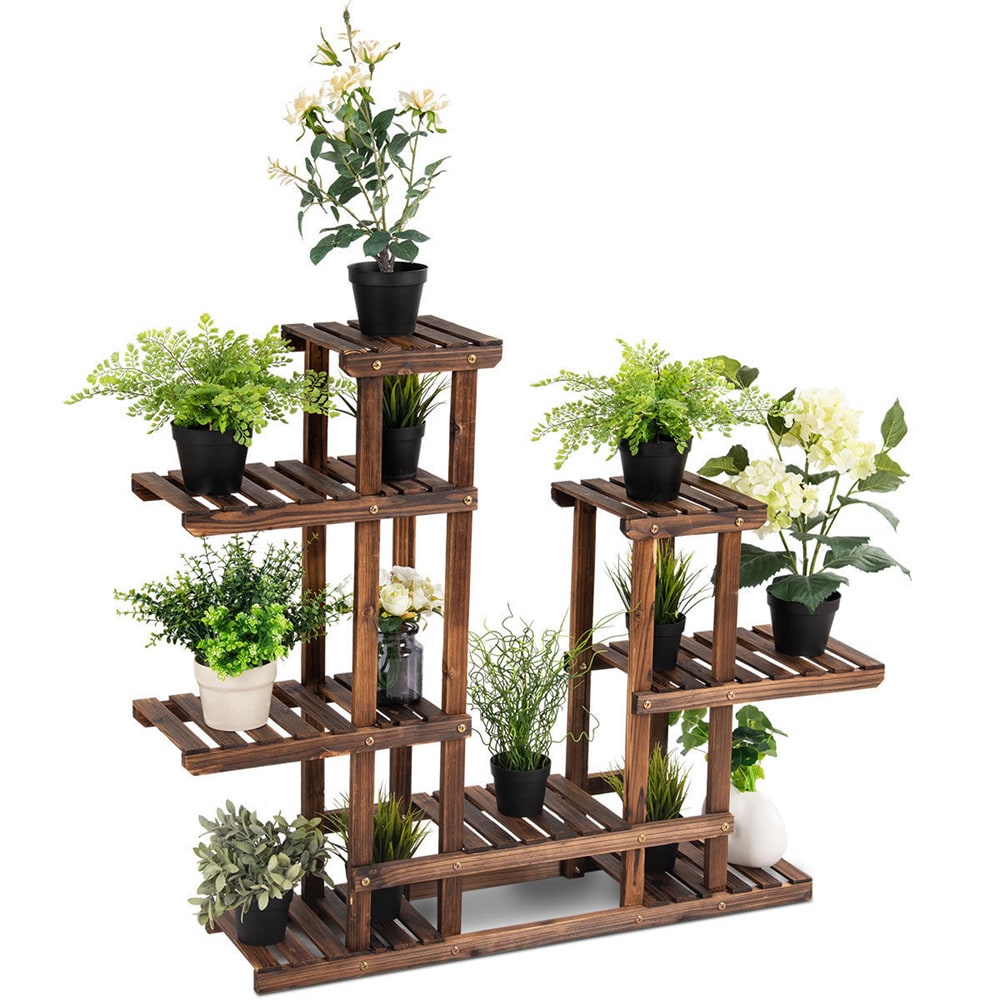 Présentoir à 6 niveaux pour 13 pots de fleurs en bois Étagère de rangement en bois pour jardin