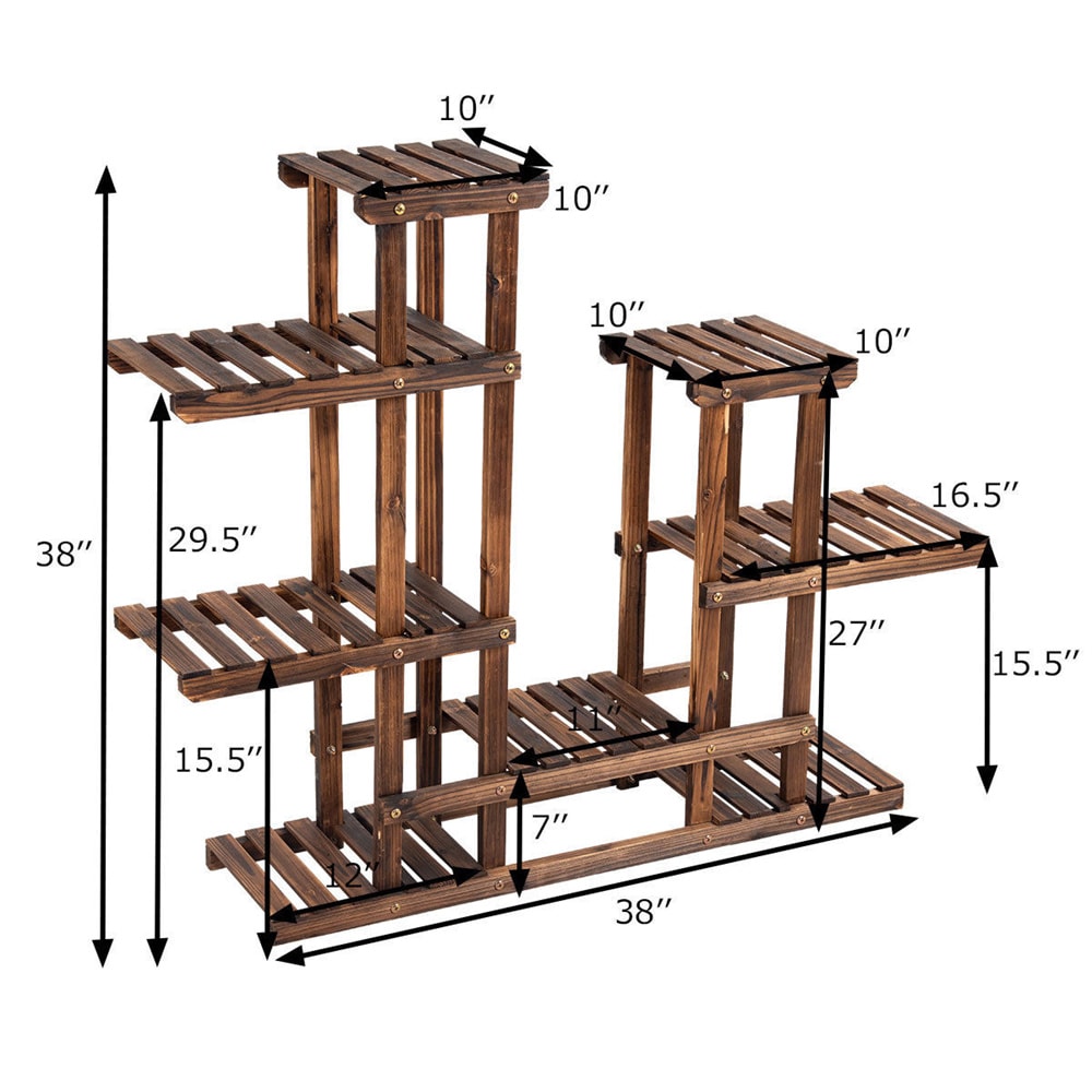 Présentoir à 6 niveaux pour 13 pots de fleurs en bois Étagère de rangement en bois pour jardin