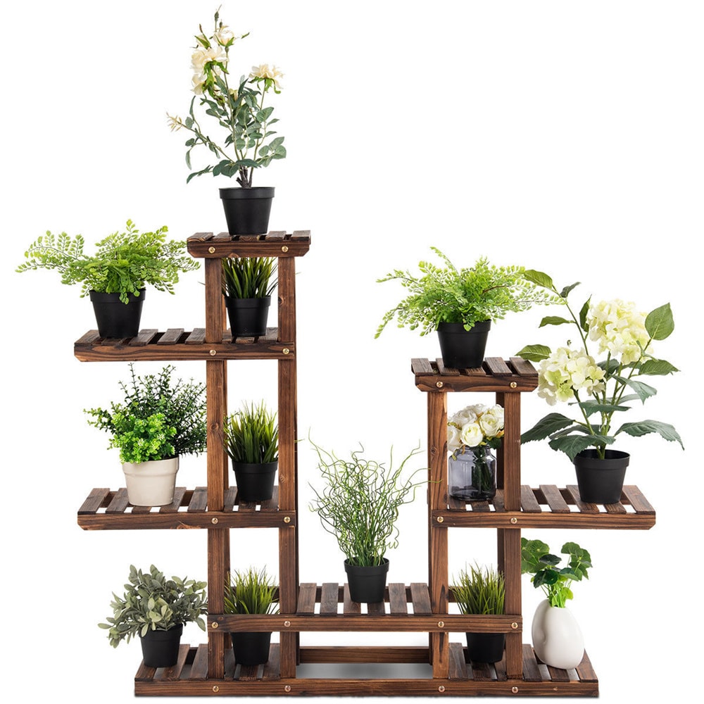 Présentoir à 6 niveaux pour 13 pots de fleurs en bois Étagère de rangement en bois pour jardin