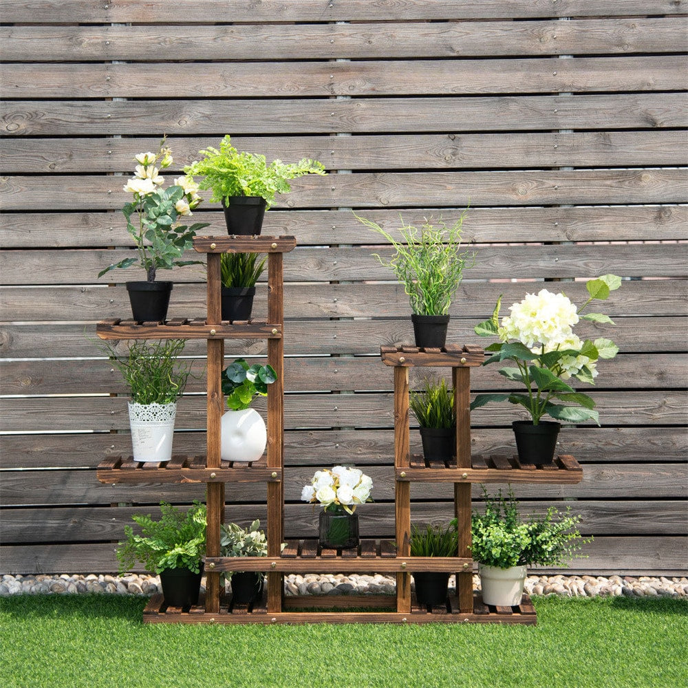 Présentoir à 6 niveaux pour 13 pots de fleurs en bois Étagère de rangement en bois pour jardin