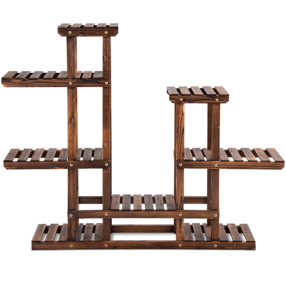 Présentoir à 6 niveaux pour 13 pots de fleurs en bois Étagère de rangement en bois pour jardin