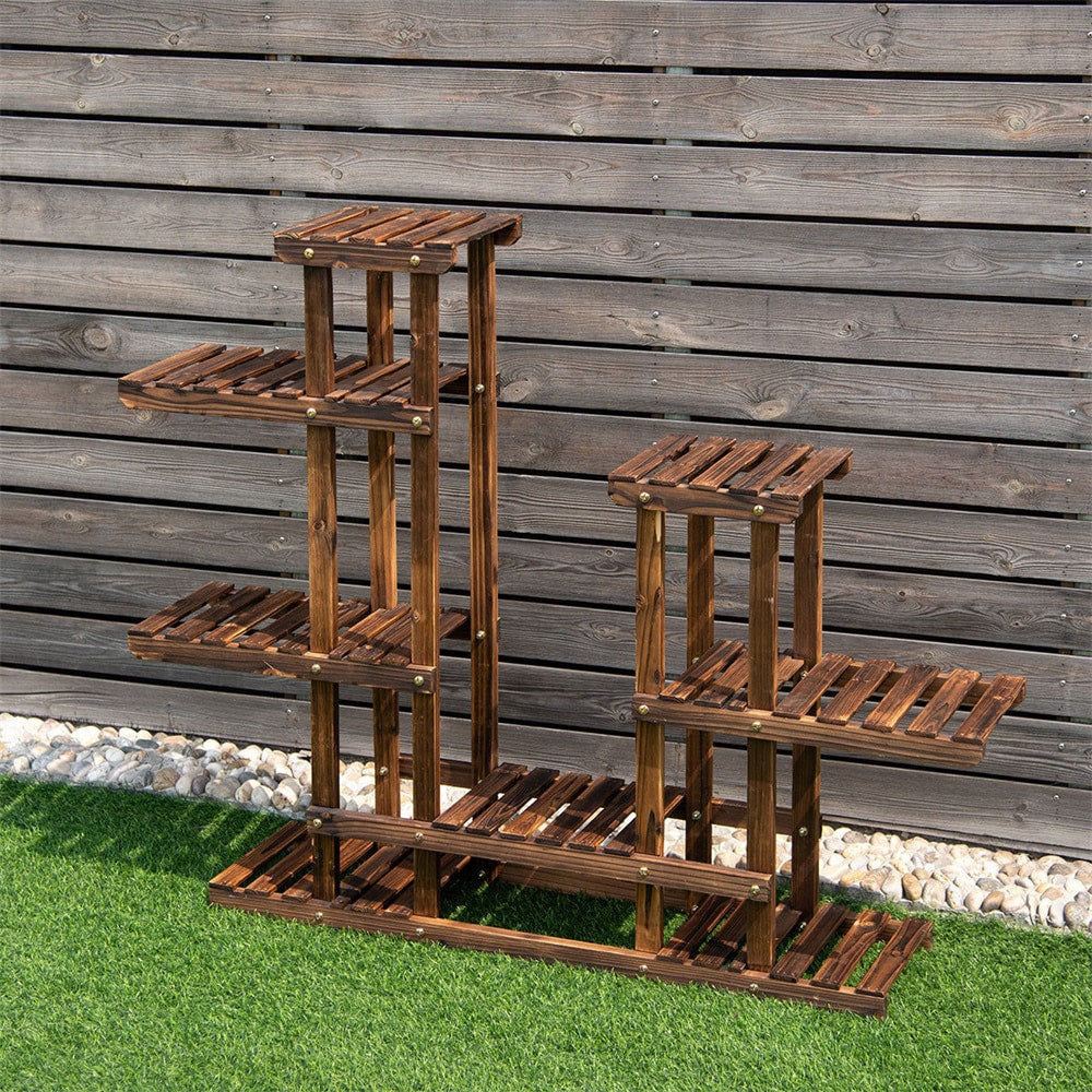 Présentoir à 6 niveaux pour 13 pots de fleurs en bois Étagère de rangement en bois pour jardin