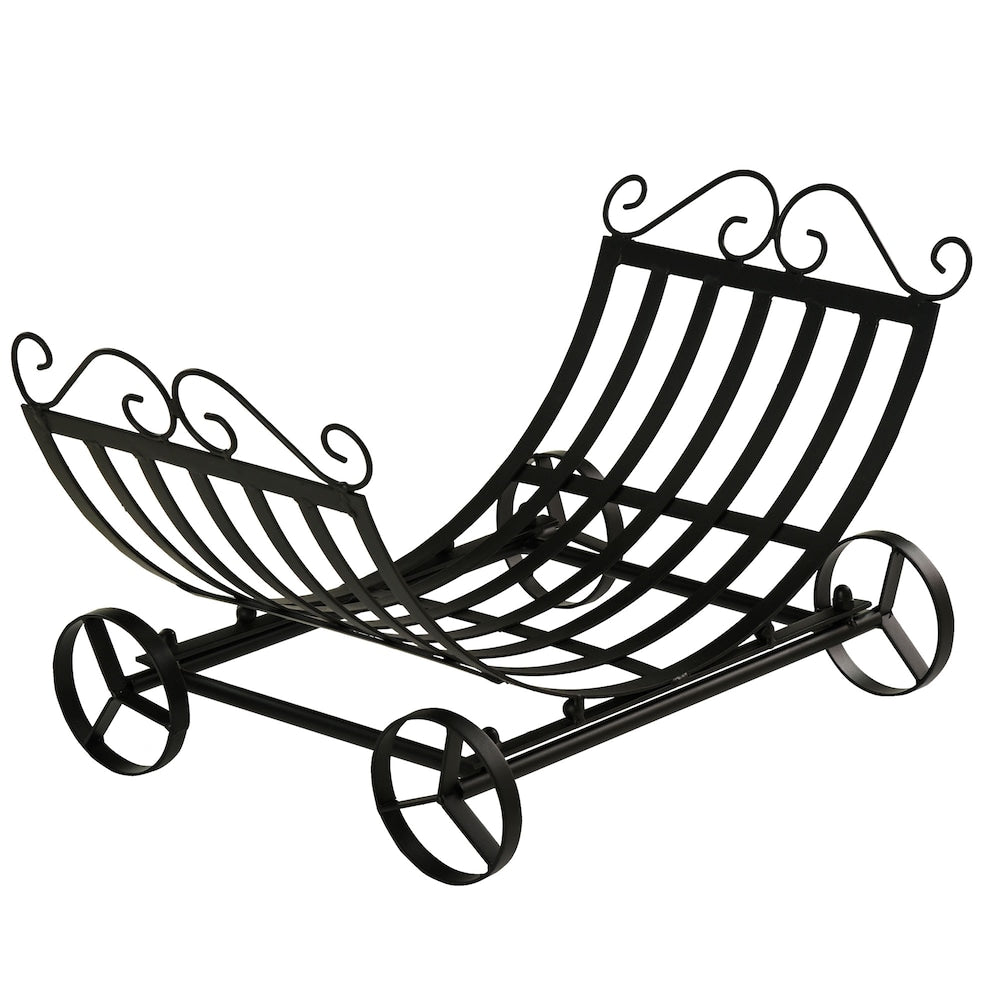 Support à bûches incurvé pour bois de chauffage Support de rangement élégant pour bois avec volutes pour l'extérieur et l'intérieur