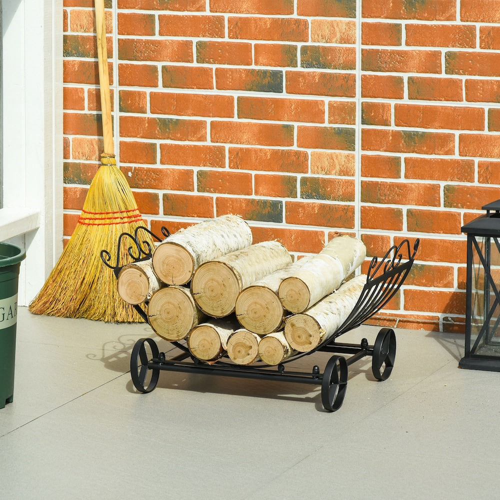 Support à bûches incurvé pour bois de chauffage Support de rangement élégant pour bois avec volutes pour l'extérieur et l'intérieur