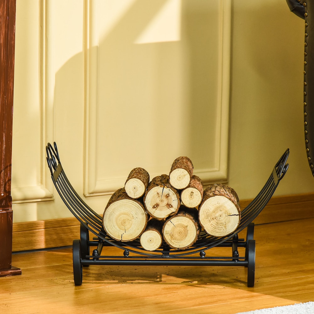 Curved Firewood Log Rack Stylish Wood Storage Holder w/ Scrolls Outdoor Indoor