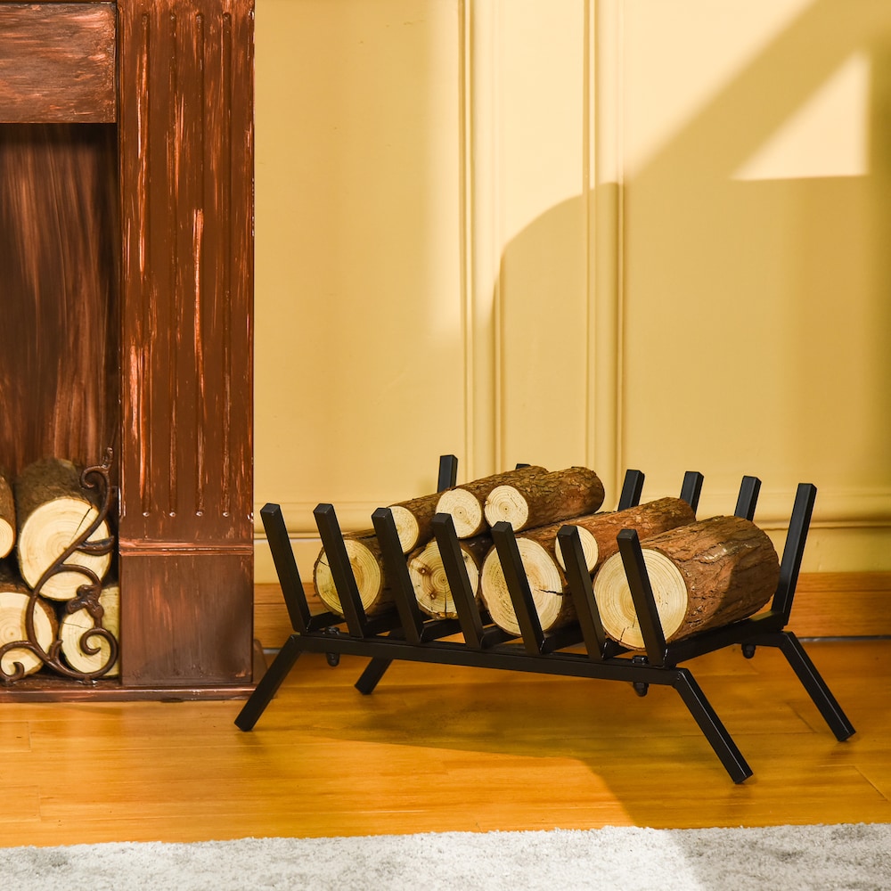 Support à bûches pour bois de chauffage Support de rangement élégant pour bois avec cadre en acier pour l'extérieur et l'intérieur