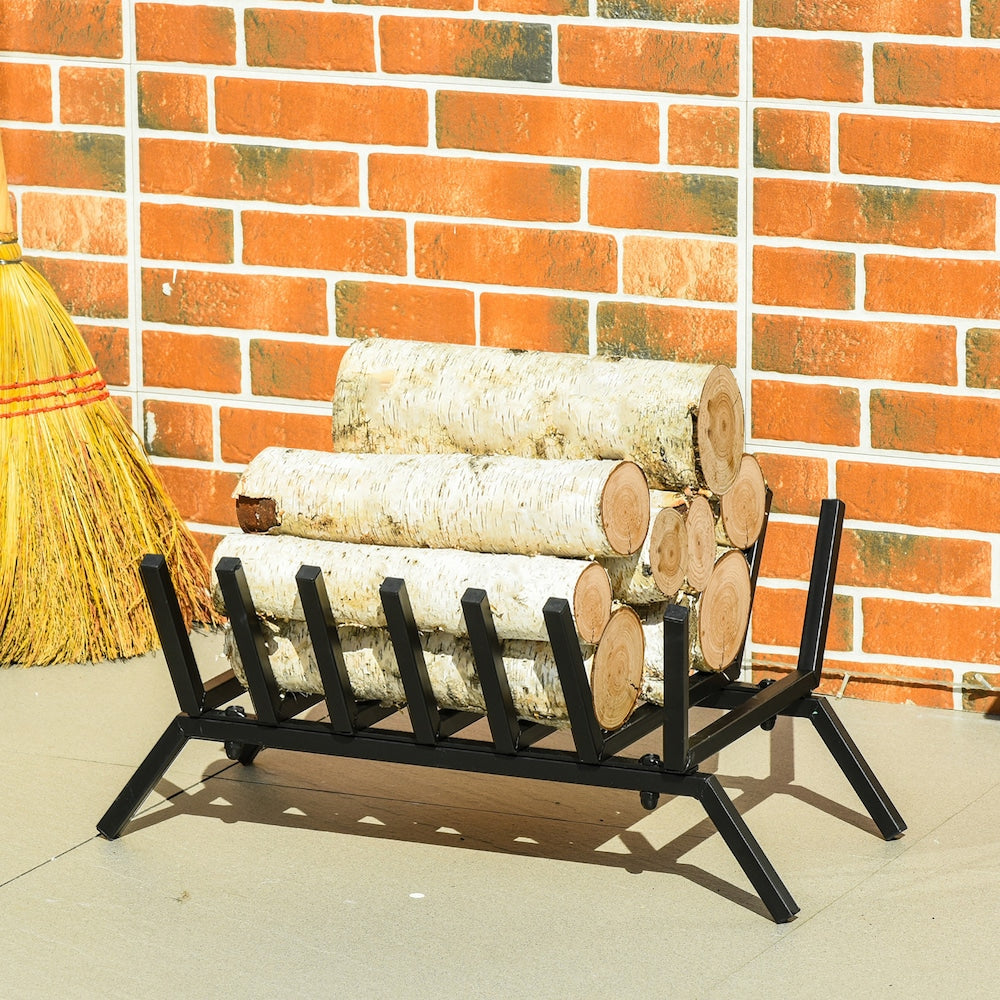 Firewood Log Rack Stylish Wood Storage Holder w/ Steel Frame Outdoor Indoor