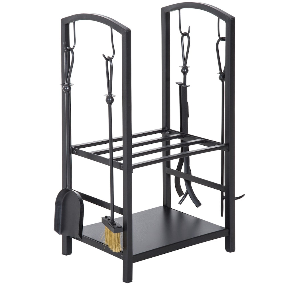 Heavy Duty Firewood Rack Wood Storage Holder Patio w/ 4 Tools Black