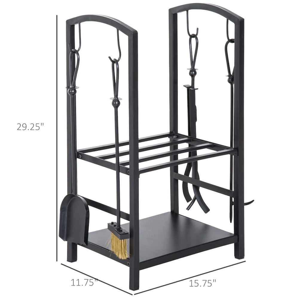Heavy Duty Firewood Rack Wood Storage Holder Patio w/ 4 Tools Black