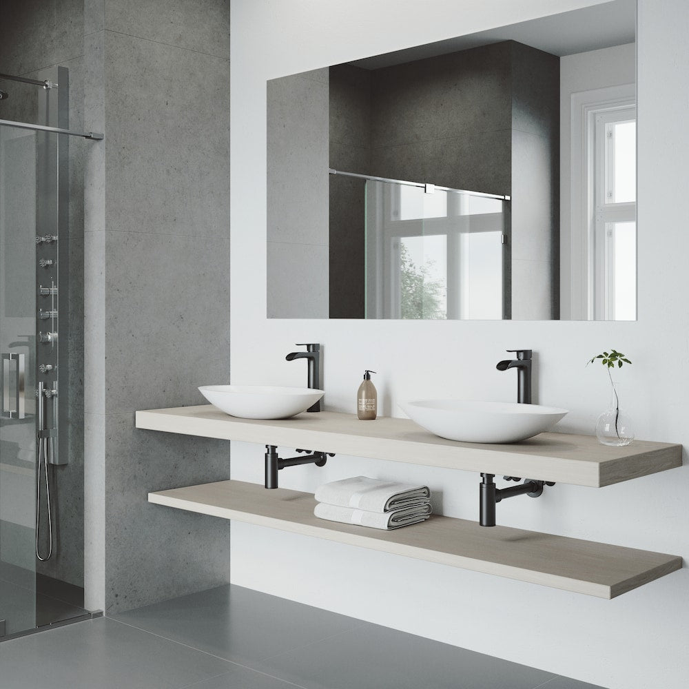 Robinet de salle de bain à cascade à poignée unique et trou unique Niko avec bonde escamotable en noir mat