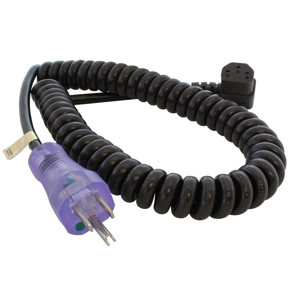 UP to 6.5ft 10A 18/3 Coiled Medical Grade Power Cord with Right C13 Connector