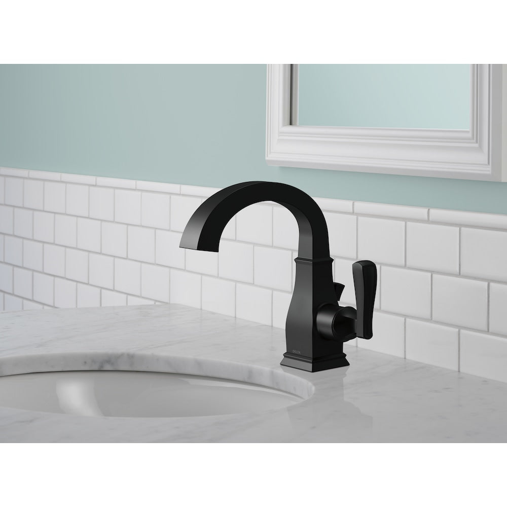 Robinet de lavabo de salle de bain à poignée unique Lakewood à trou unique à débit standard, montage sur pont, noir mat