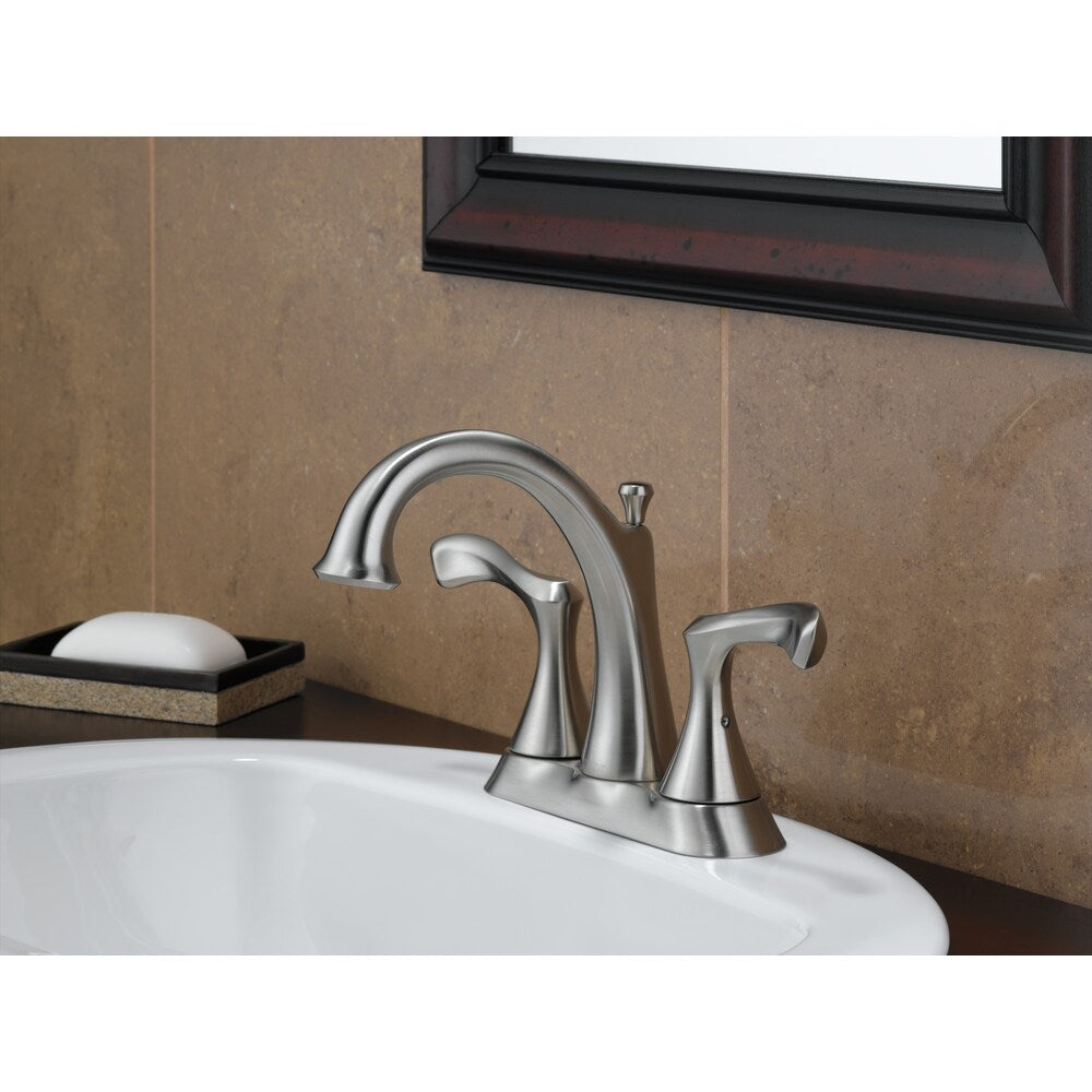 Robinet de lavabo de salle de bain à 2 poignées central Carlisle en acier inoxydable