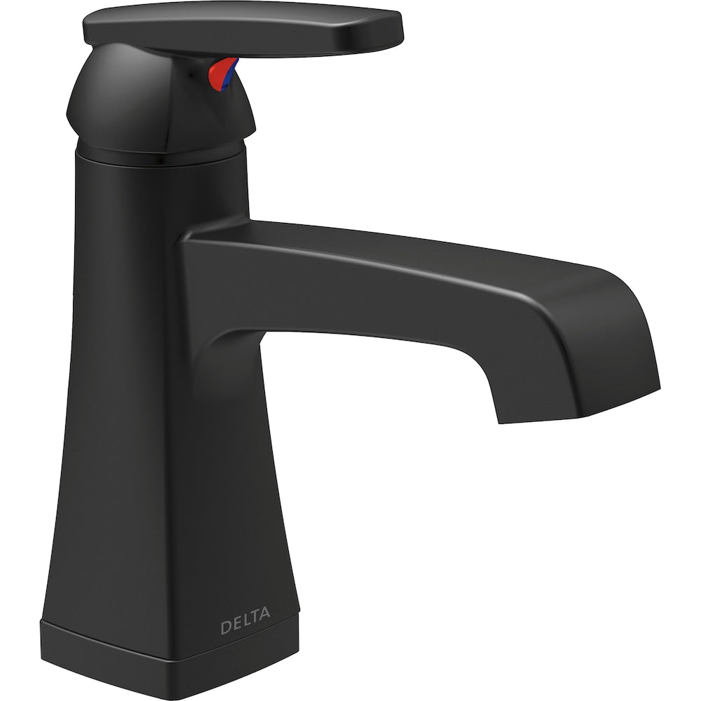 Robinet de lavabo de salle de bain à trou unique Ashlyn à poignée unique et à débit standard, montage sur pont, noir mat