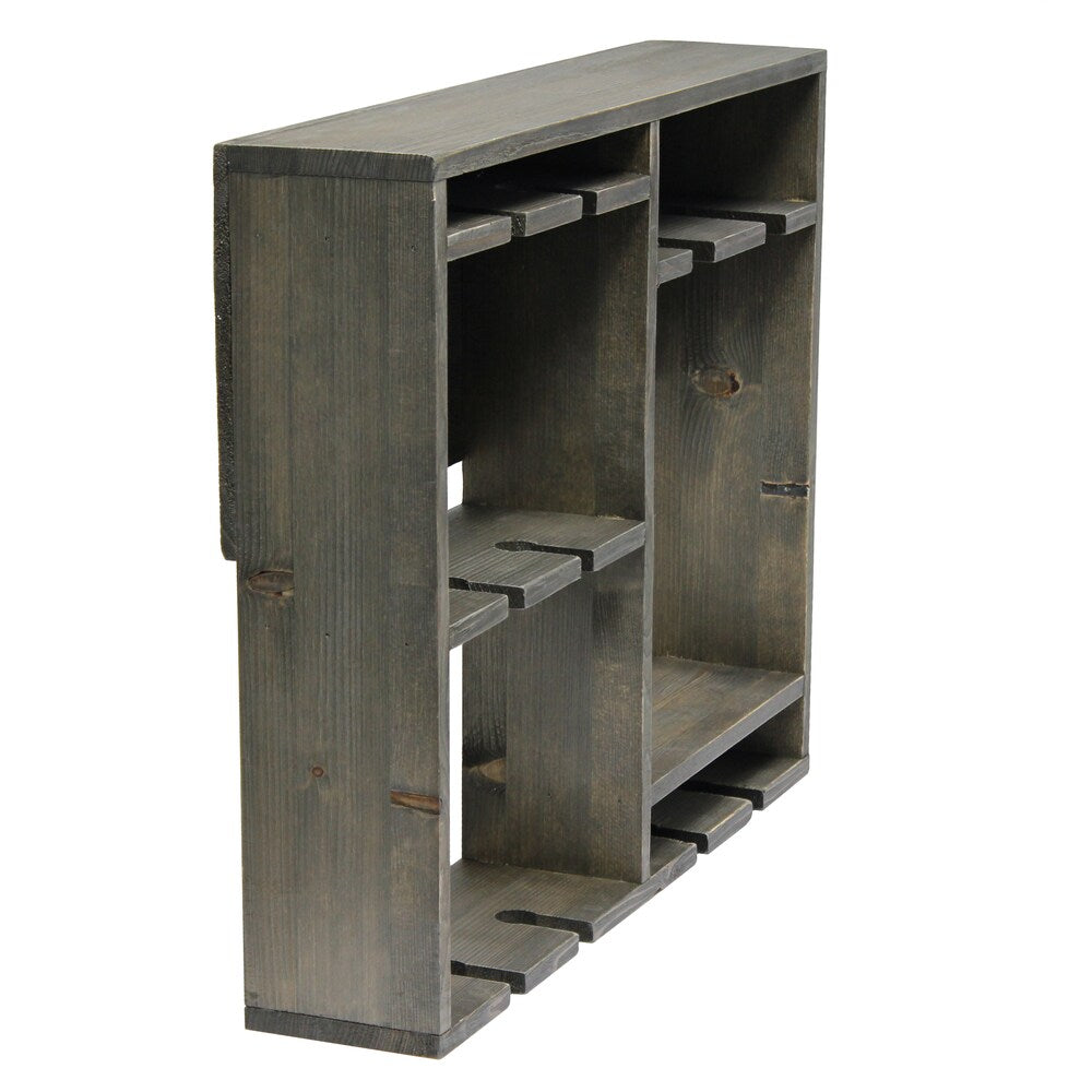 19.7 inch Rustic Gray Bartow Wall Mounted Wood Wine Rack Shelf with Glass Holder