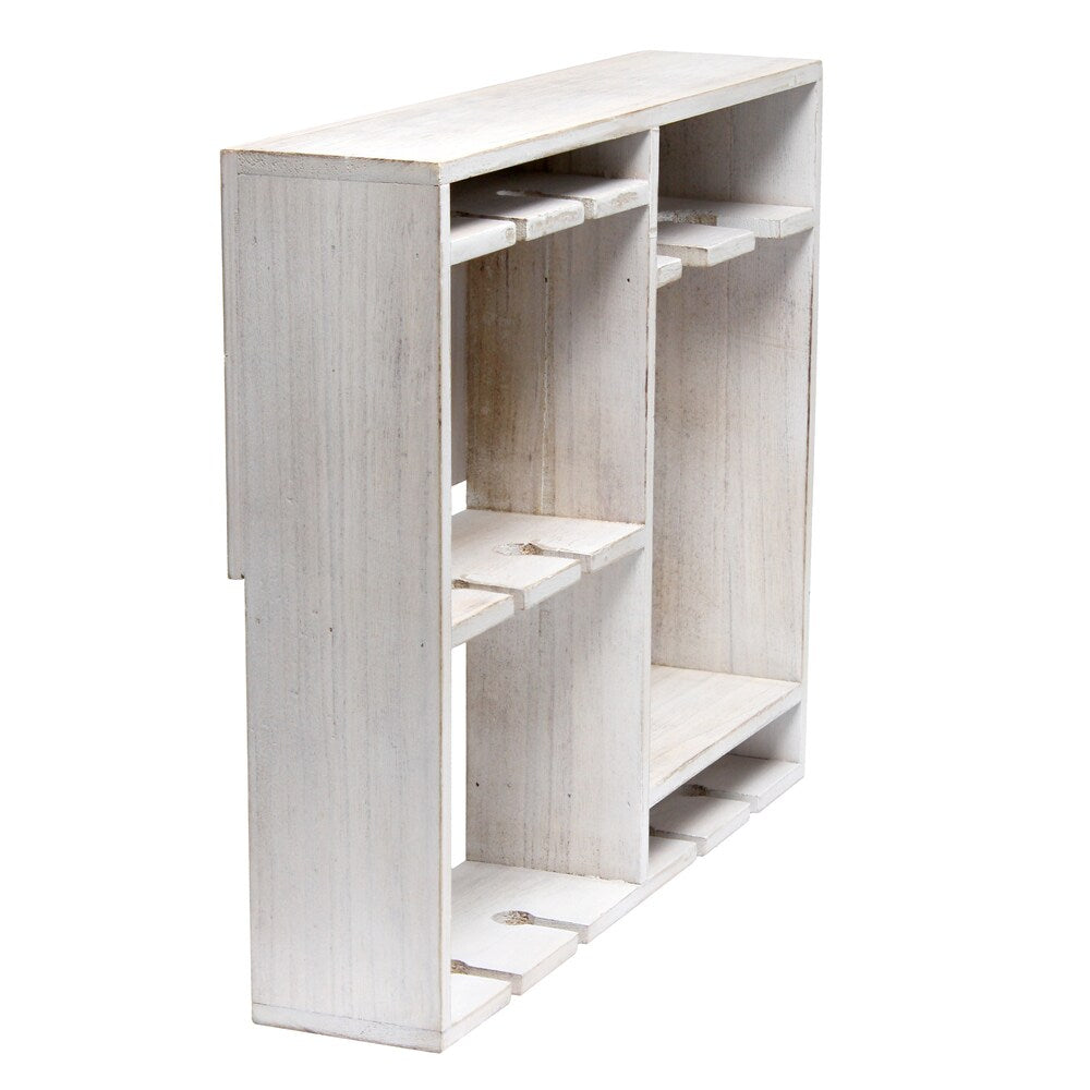 19.7 inch White Wash Bartow Wall Mounted Wood Wine Rack Shelf with Glass Holder