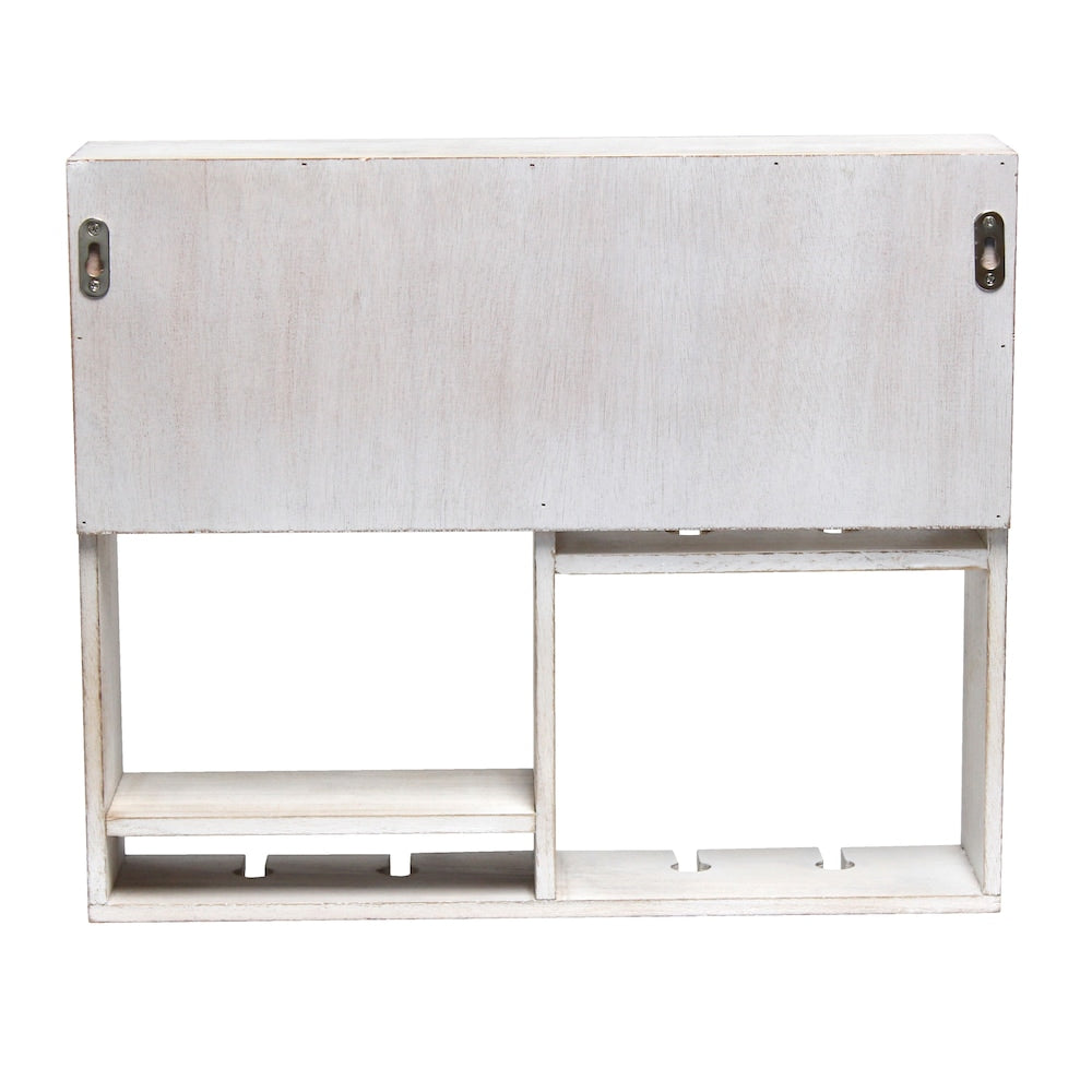 19.7 inch White Wash Bartow Wall Mounted Wood Wine Rack Shelf with Glass Holder