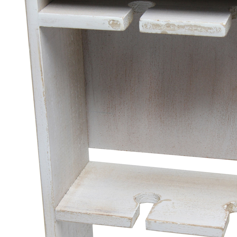 19.7 inch White Wash Bartow Wall Mounted Wood Wine Rack Shelf with Glass Holder