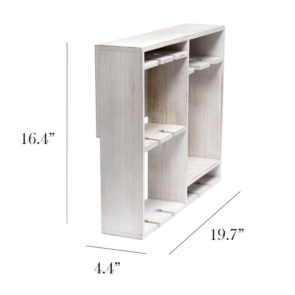 19.7 inch White Wash Bartow Wall Mounted Wood Wine Rack Shelf with Glass Holder