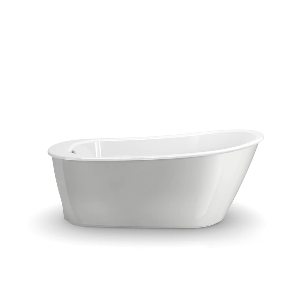 Baignoire autoportante ovale en acrylique appliqué AcrylX de 60 po L x 32 po l x 25 po H Sax, 2 pièces, drain d'extrémité, en argent sterling avec profondeur de trempage de 14 po