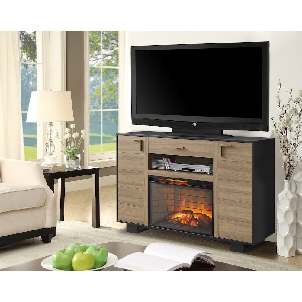 Venice 55 inch. W Infrared Electric Fireplace Media Mantel TV Stand in Light Walnut