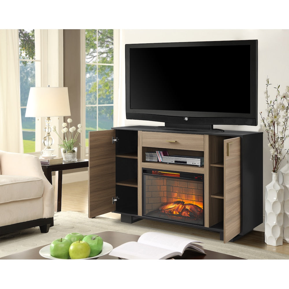 Venice 55 inch. W Infrared Electric Fireplace Media Mantel TV Stand in Light Walnut