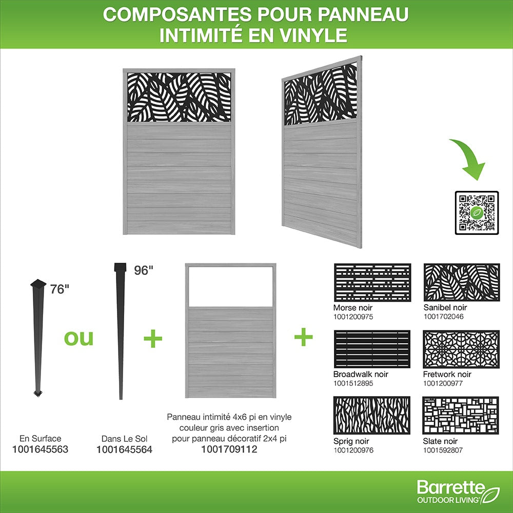 Panneau de clôture de confidentialité en vinyle 4' x 6' pour panneau décoratif 2' x 4' en bois flotté gris