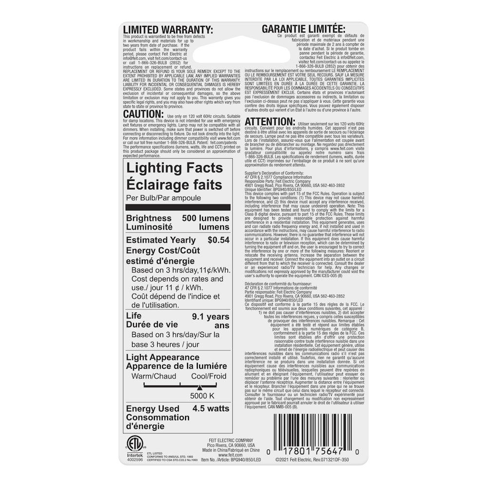 Ampoule LED spécialisée à culot G9 à intensité variable équivalente à 40 W T4 lumière du jour