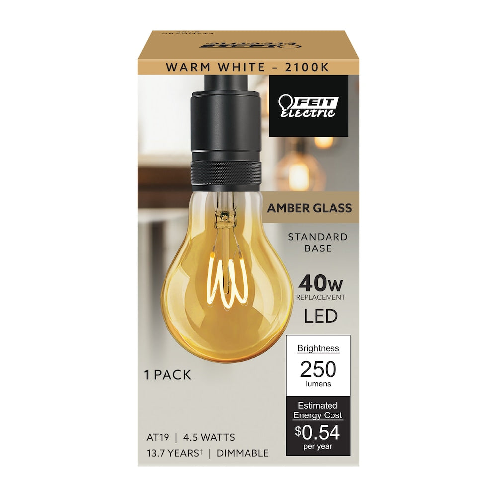 Ampoule LED à filament H Edison en verre ambré blanc chaud AT19 équivalente à 40 W