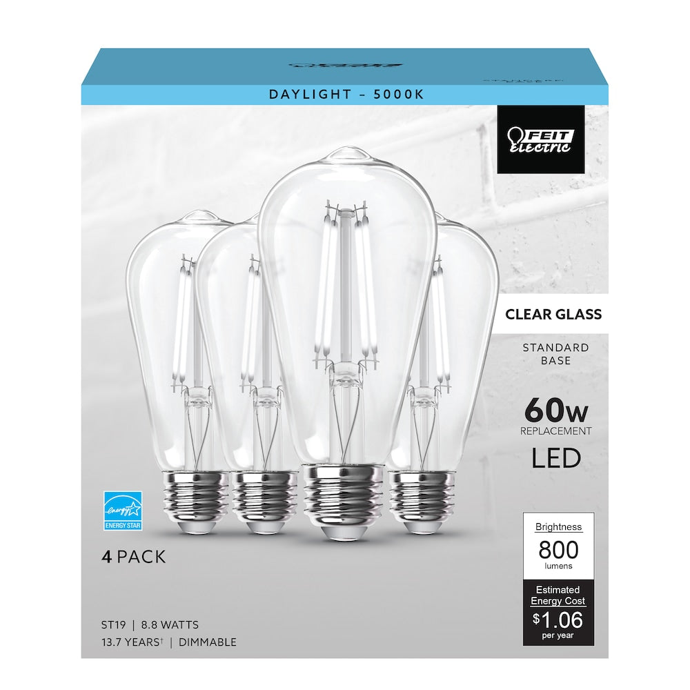 60-Watt Equivalent ST19 Vintage Filament Dimmable LED Light Bulb Daylight (4-Pack)