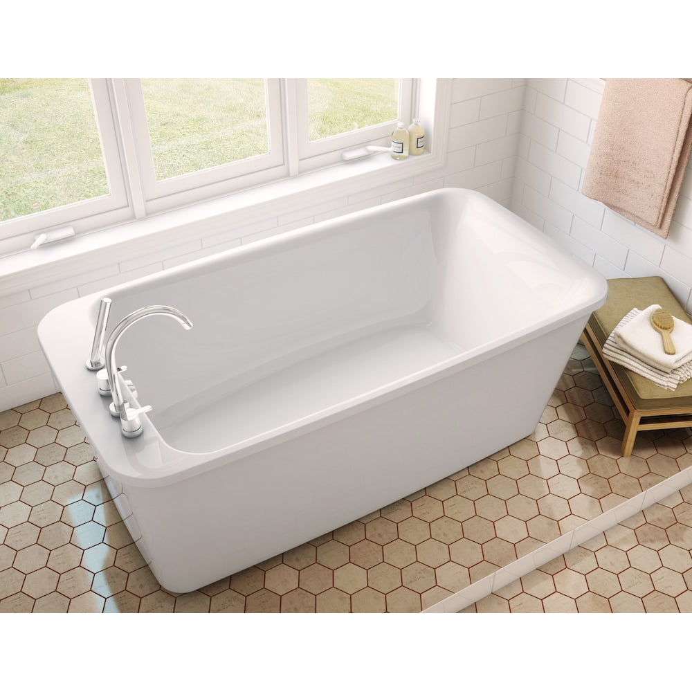 Baignoire autoportante rectangulaire en acrylique Lounge 2 pièces de 64 po L x 34 po l x 22 po H, drain d'extrémité, en blanc avec profondeur de trempage de 14,5 po