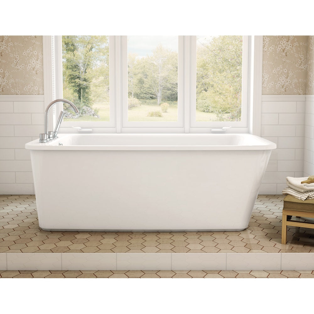 Baignoire autoportante rectangulaire en acrylique Lounge 2 pièces de 64 po L x 34 po l x 22 po H, drain d'extrémité, en blanc avec profondeur de trempage de 14,5 po