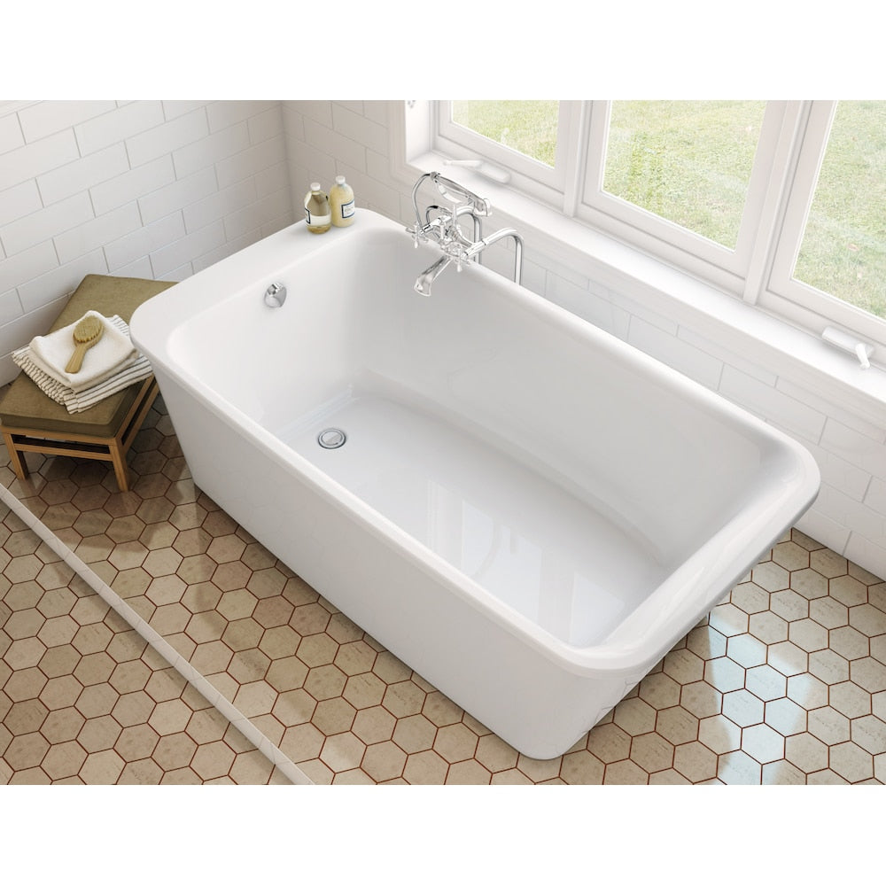 Baignoire autoportante rectangulaire en acrylique Lounge 2 pièces de 64 po L x 34 po l x 22 po H, drain d'extrémité, en blanc avec profondeur de trempage de 14,5 po