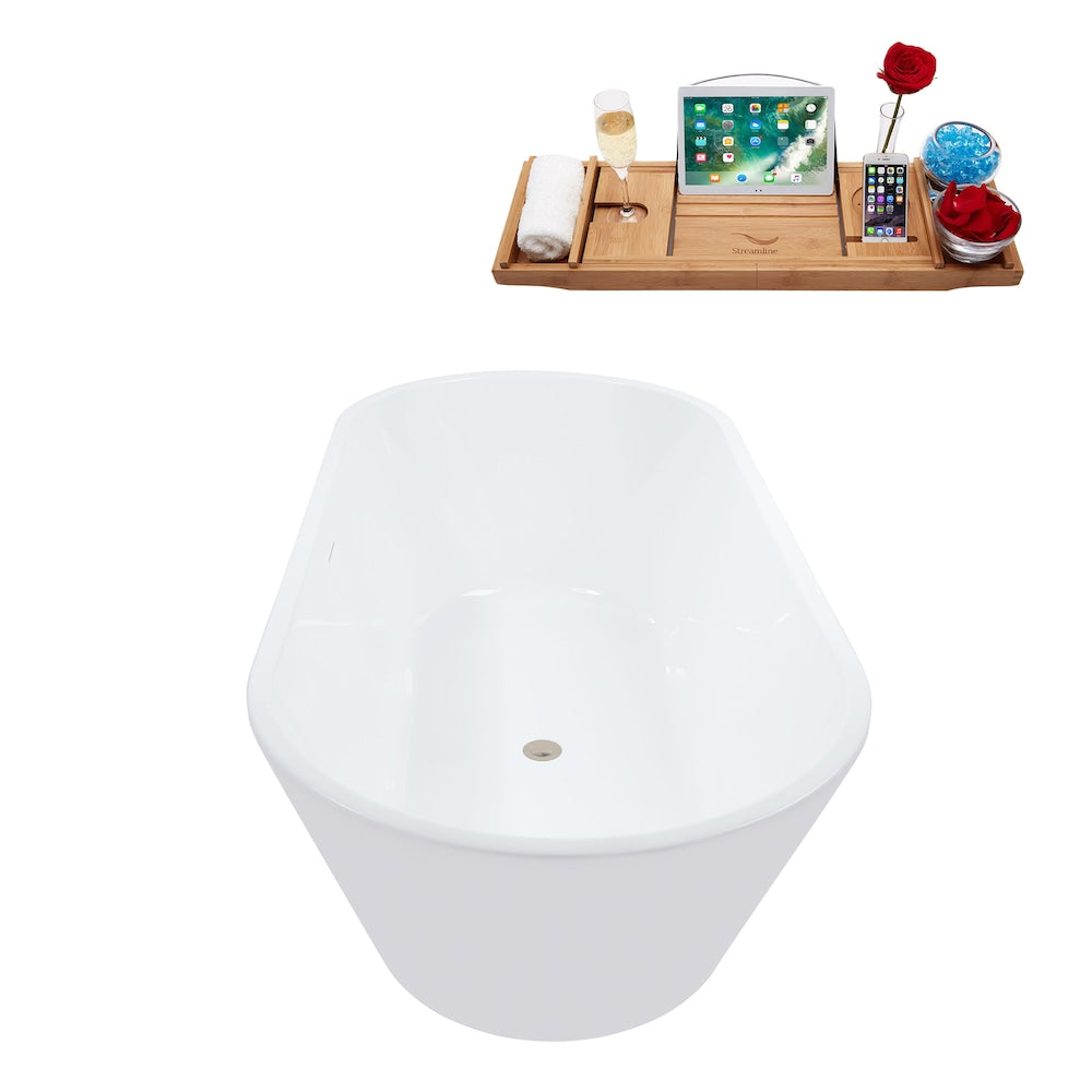 N3660BNK 70 inch Freestanding Rectangular Tub With Internal Drain and Tray in White