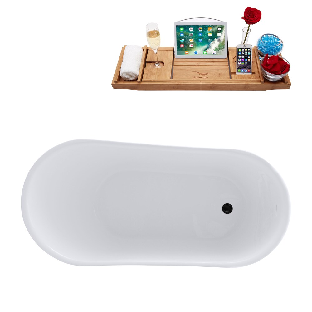 N3680BL 59 inch Freestanding Oval Tub With Internal Drain and Tray in White