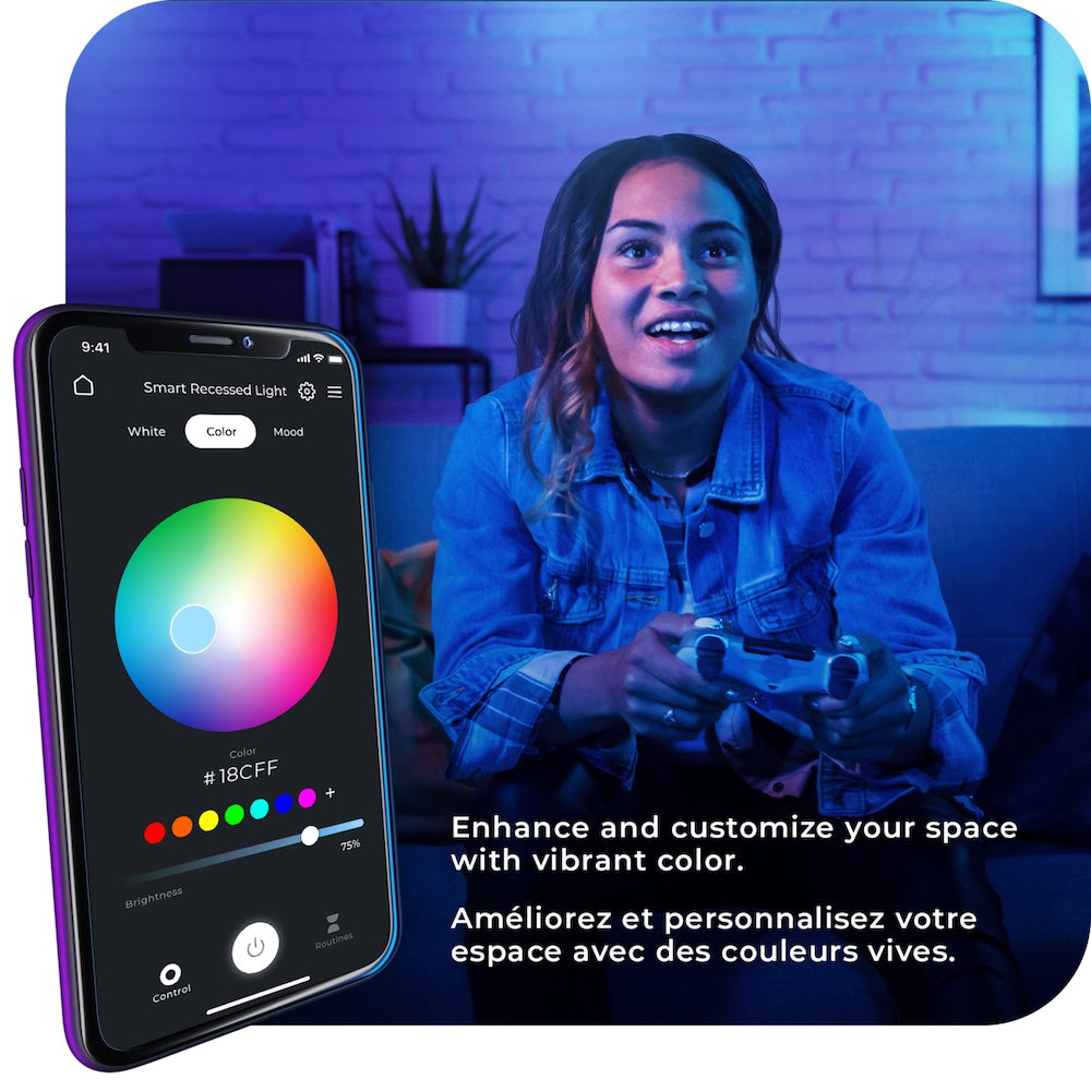 Wi-Fi Smart 6" Ultra Slim LED Recessed Lighting 2-Pack,12W, Multicolor Changing RGB, Tunable White