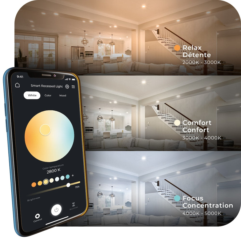 Wi-Fi Smart 6" Ultra Slim LED Recessed Lighting 2-Pack,12W, Multicolor Changing RGB, Tunable White