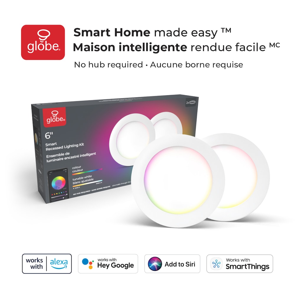 Wi-Fi Smart 6" Ultra Slim LED Recessed Lighting 2-Pack,12W, Multicolor Changing RGB, Tunable White