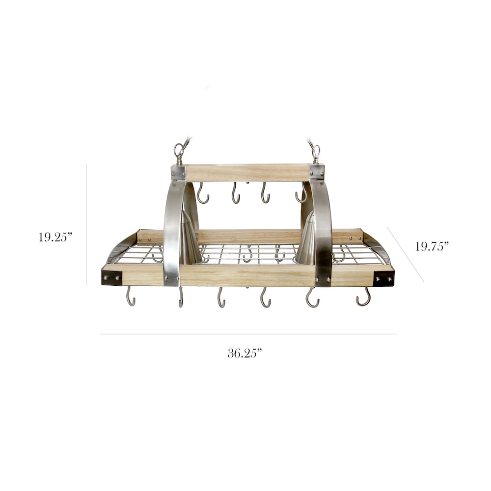 35.5 inch Wood 2 Light Kitchen Pot Rack with Downlights