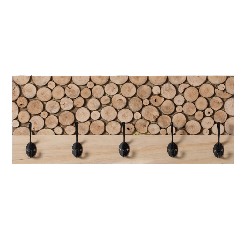 Patère en bois naturel avec cinq crochets pour entrée, bureau, chambre et salle de jeux