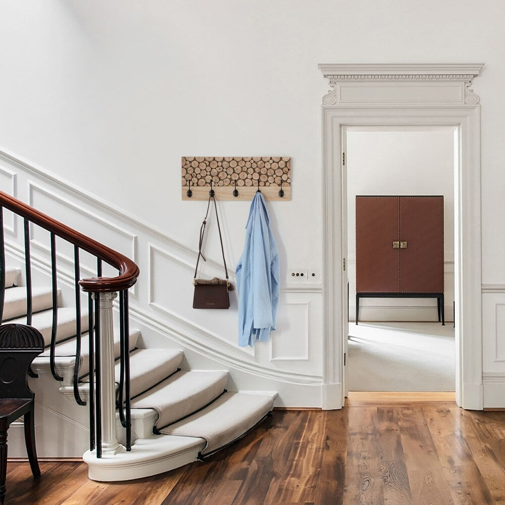 Patère en bois naturel avec cinq crochets pour entrée, bureau, chambre et salle de jeux