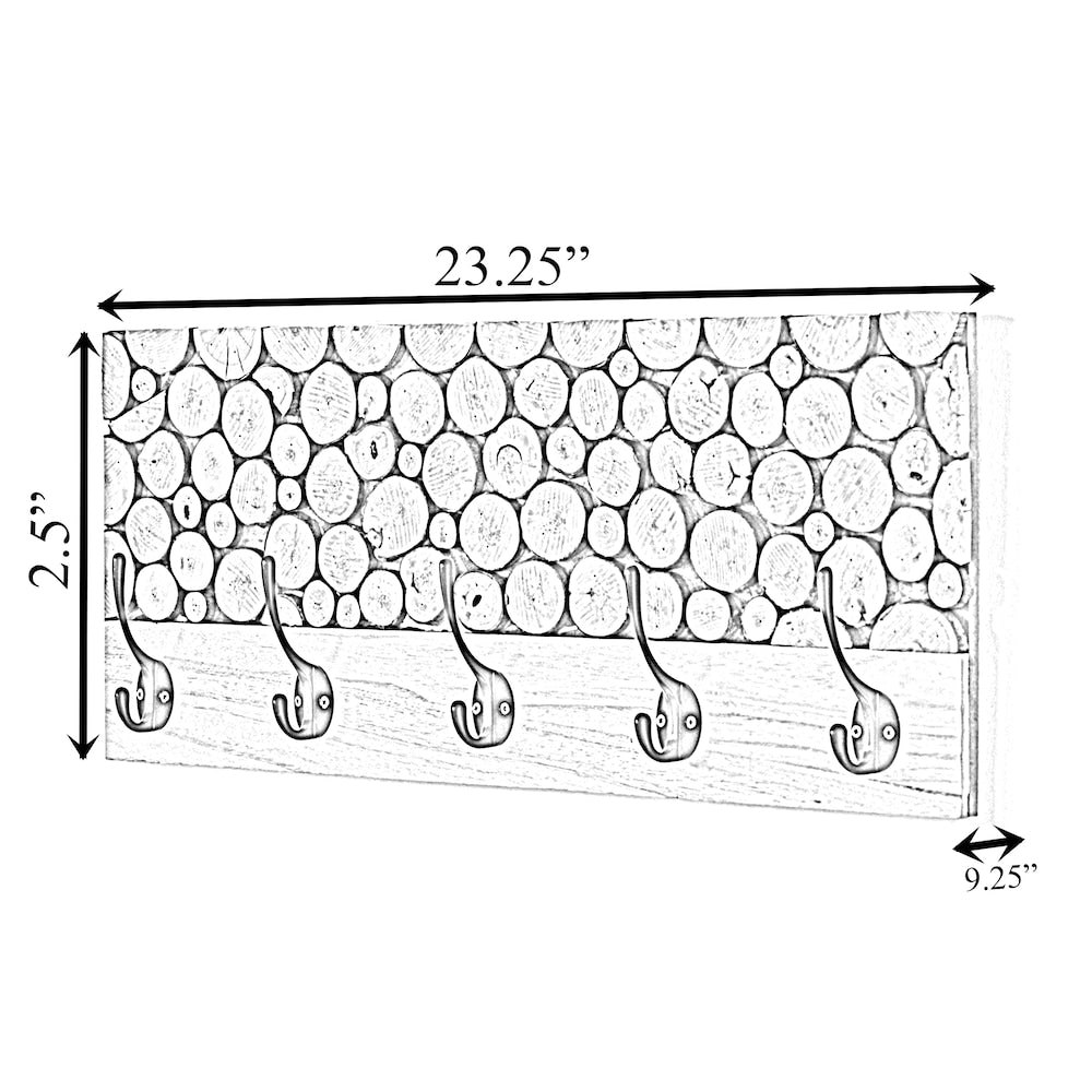 Patère en bois naturel avec cinq crochets pour entrée, bureau, chambre et salle de jeux