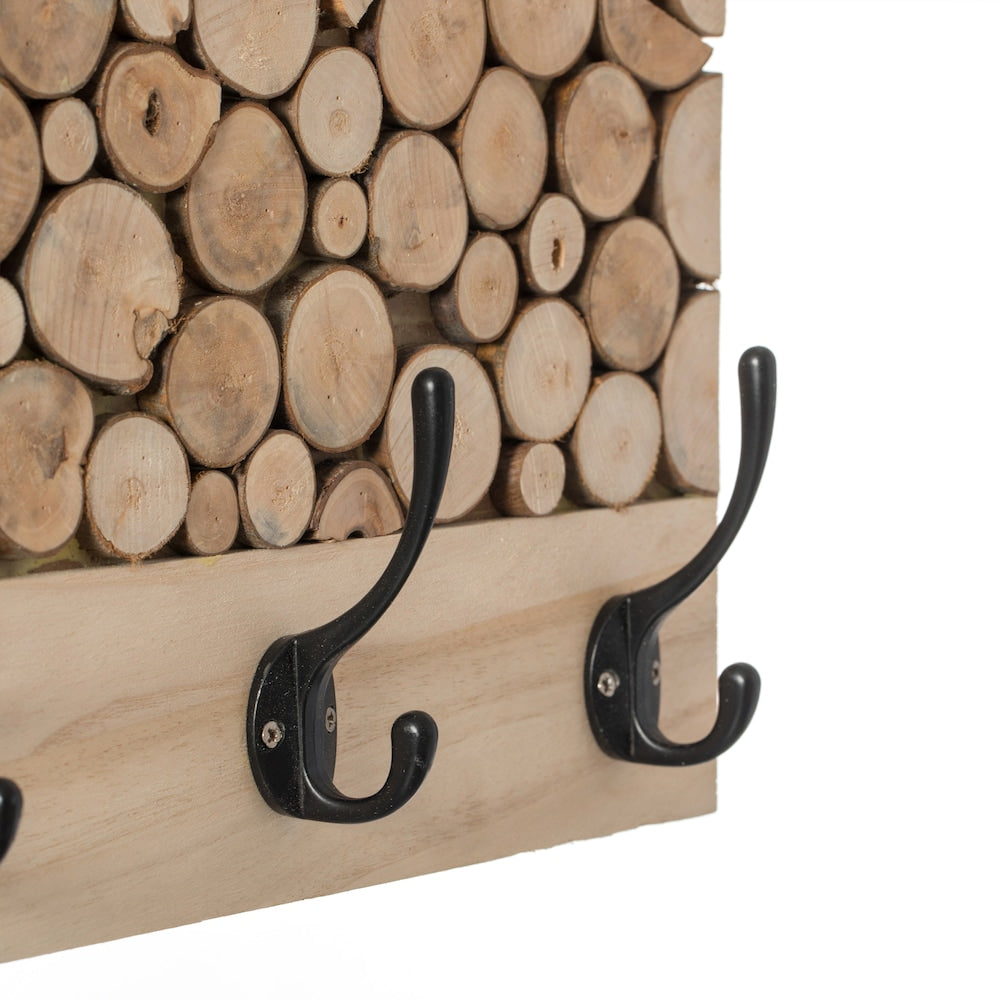 Patère en bois naturel avec cinq crochets pour entrée, bureau, chambre et salle de jeux