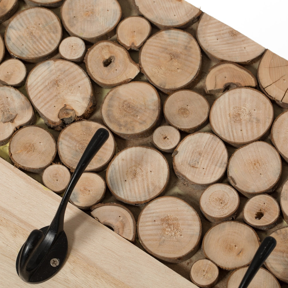 Patère en bois naturel avec cinq crochets pour entrée, bureau, chambre et salle de jeux