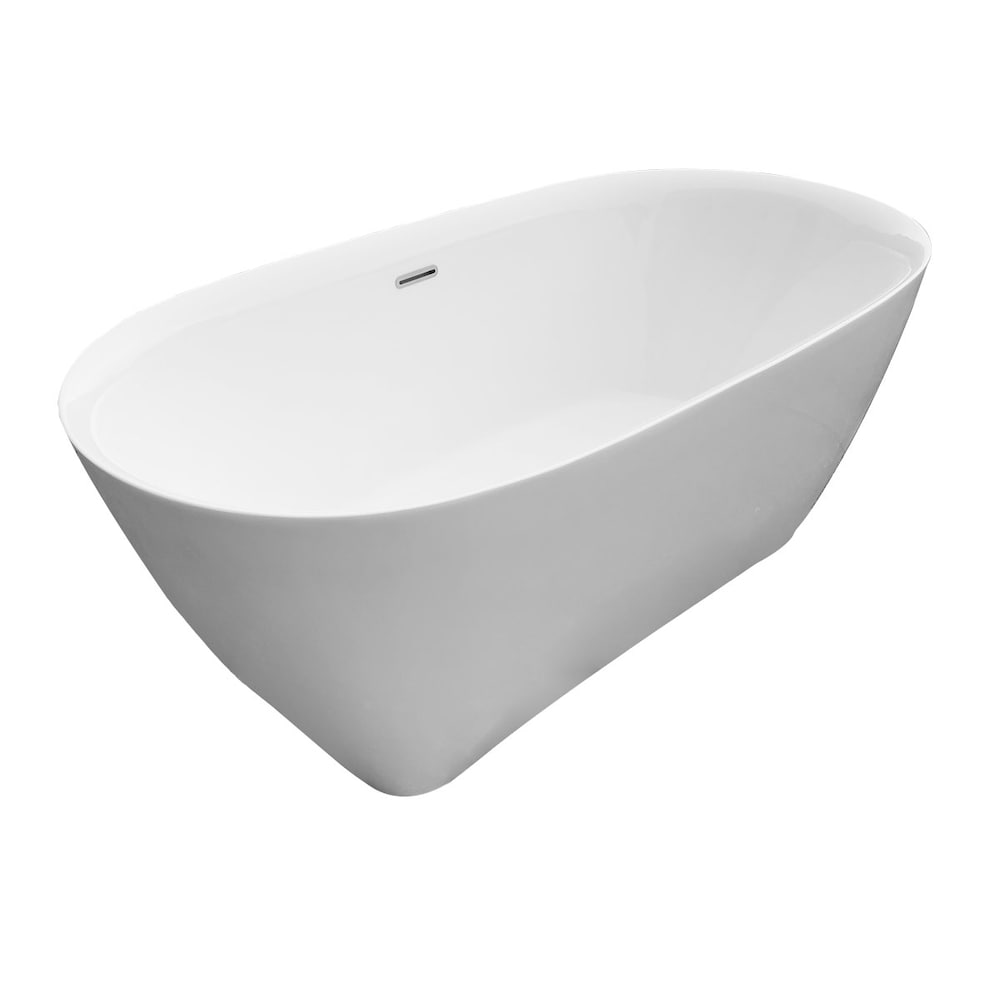 Baignoire autoportante ovale en acrylique Carmen de 59 pouces avec drain central en blanc
