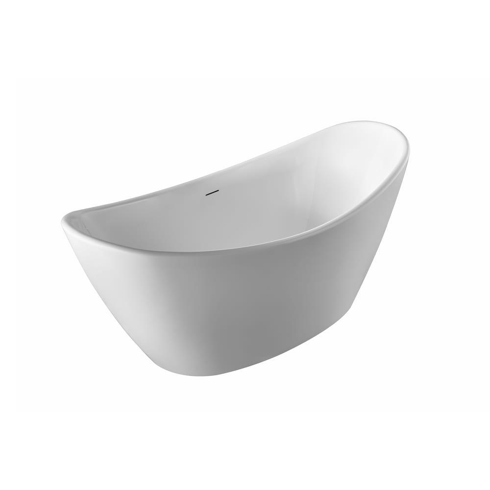 Baignoire autoportante ovale en acrylique Jodie de 59 pouces avec drain central en blanc