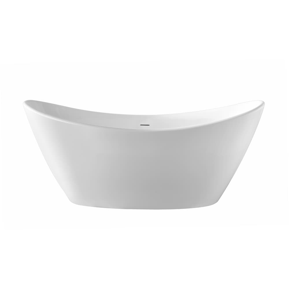 Baignoire autoportante ovale en acrylique Jodie de 59 pouces avec drain central en blanc