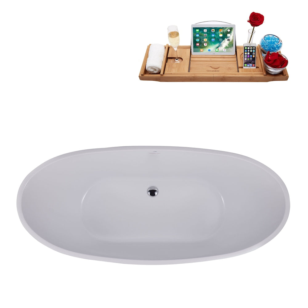 Baignoire ovale autoportante N595CH de 62 pouces avec drain interne et plateau en bleu foncé mat